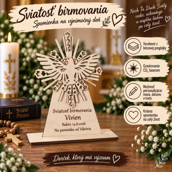 Pamiatka na birmovku s menom a Duchom Svätým
