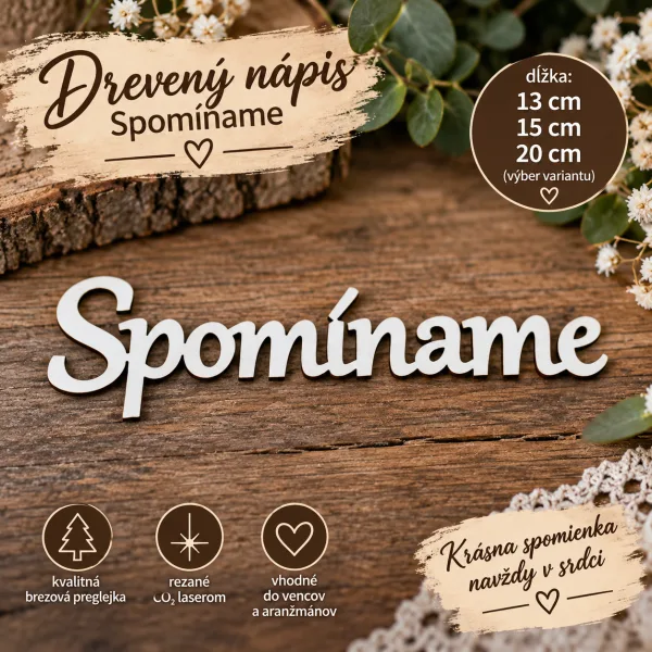 Spomíname - drevený nápis