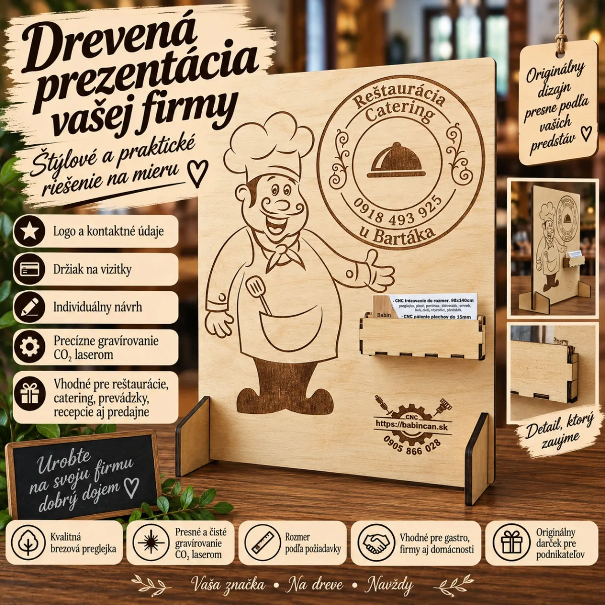 Prezentačná tabuľa s logom firmy a vizitkami