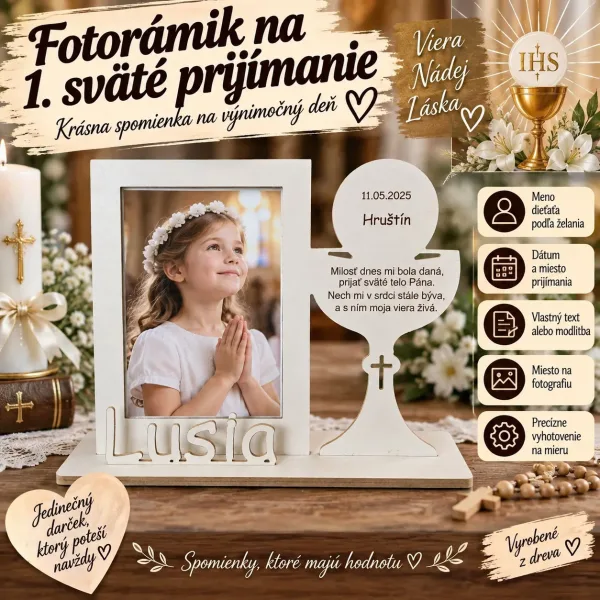 Fotorámik na 1. sväté prijímanie s menom a kalichom