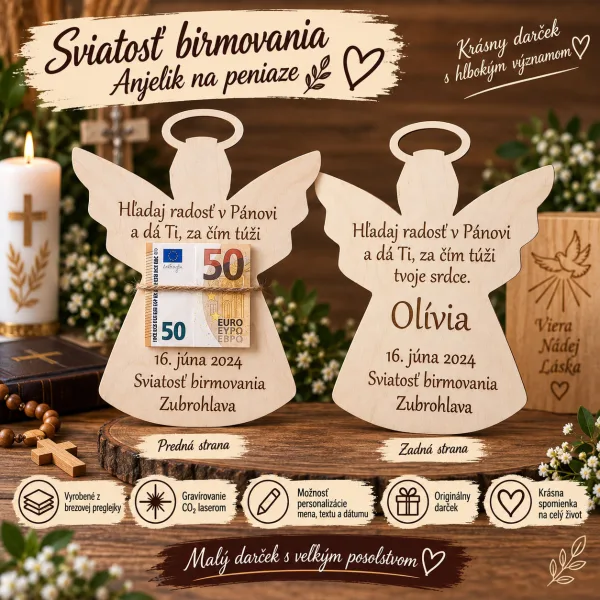 Anjelik na peniaze k birmovaniu s menom