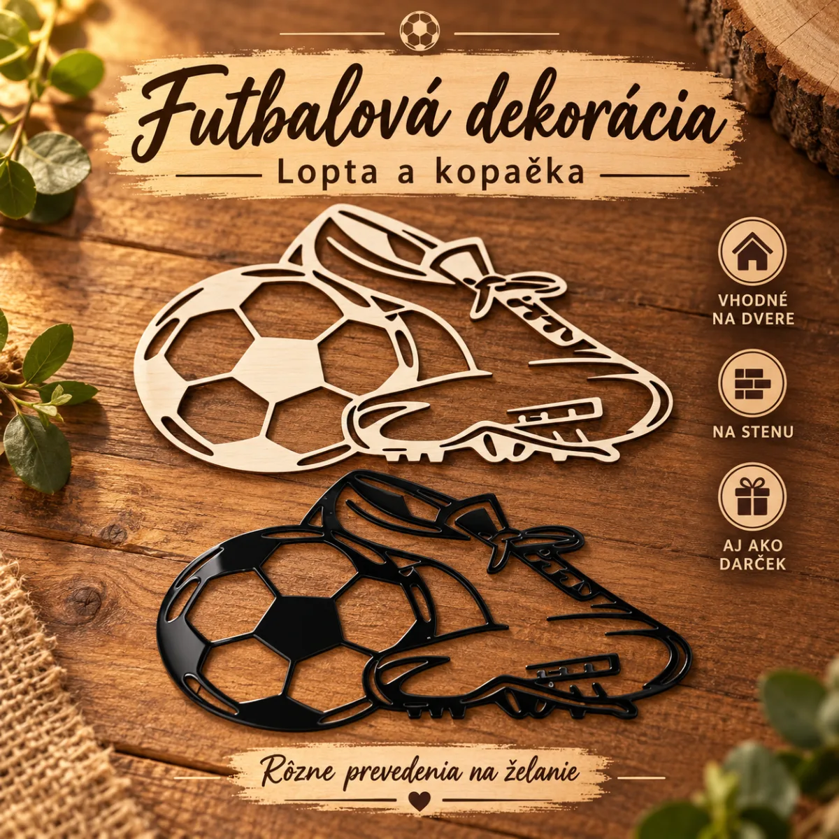 Futbalová dekorácia – lopta a kopačka