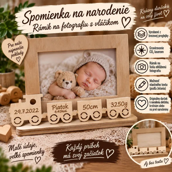 Drevený fotorámik k narodeniu dieťaťa