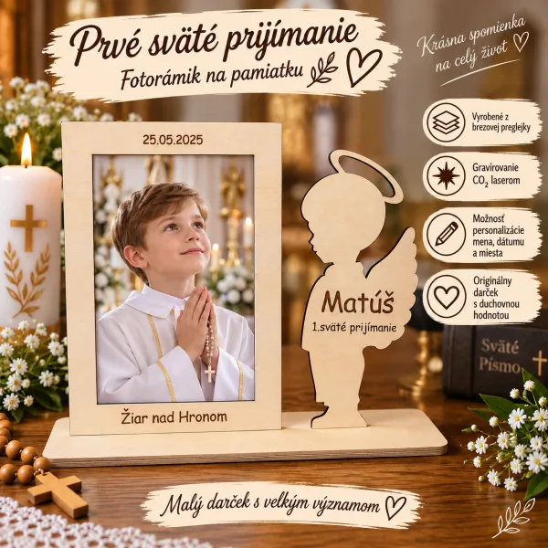 Fotorámik na 1. sväté prijímanie s anjelikom a menom