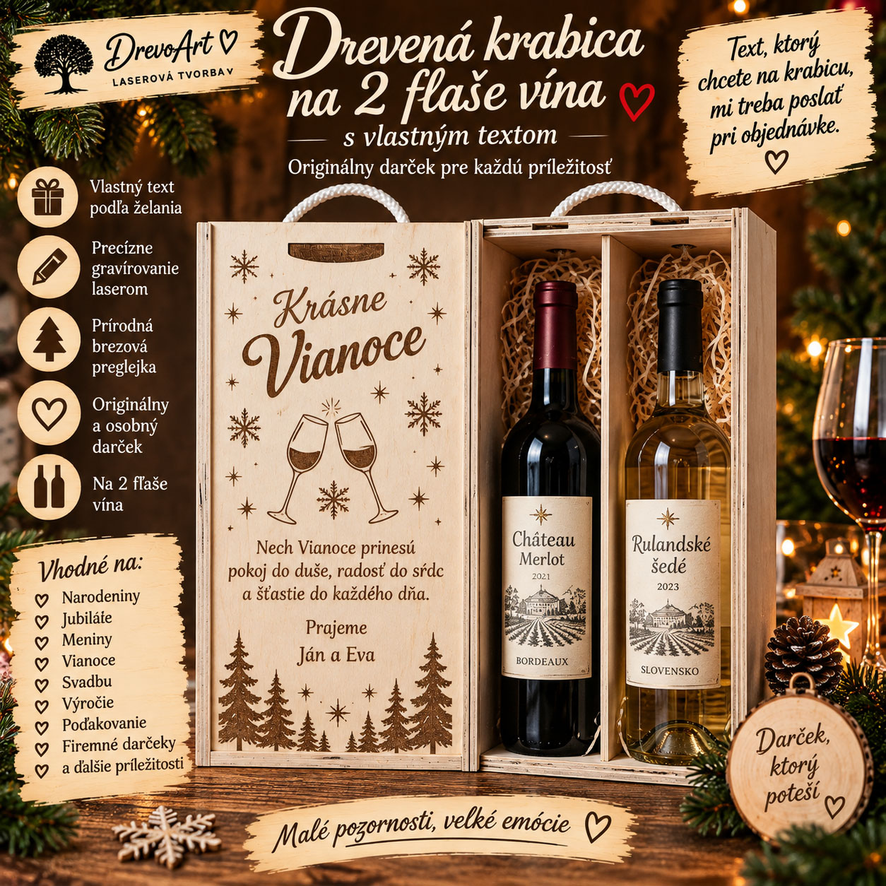 🍷 Drevená krabica na 2 fľaše